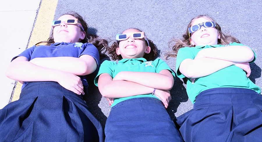 Banner Christian students witness a solar eclipse on Monday, April 8, 2024.