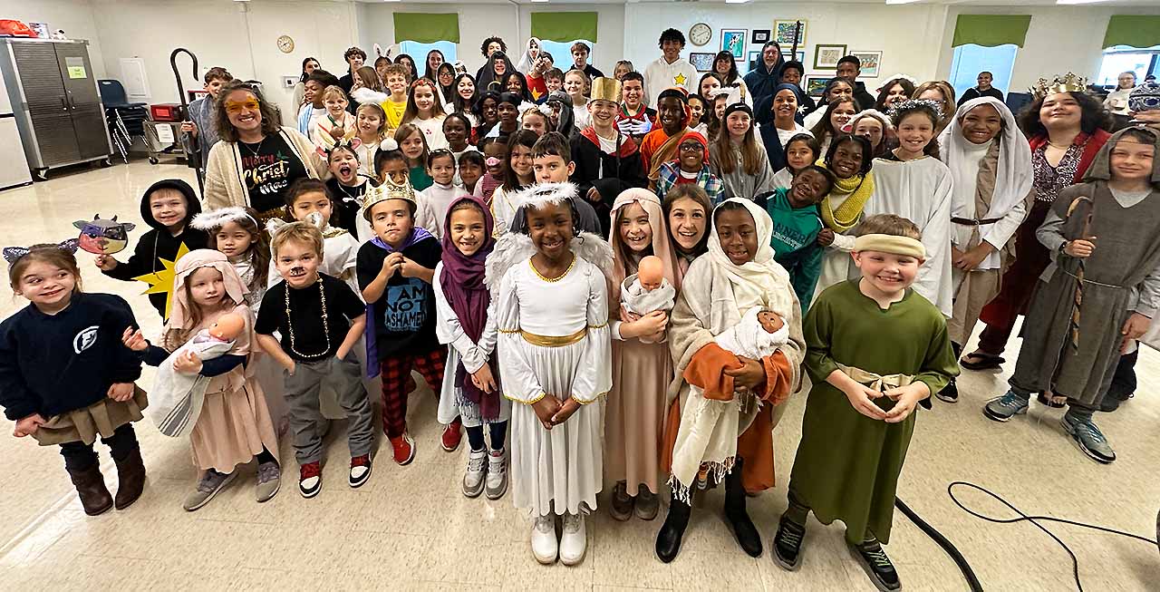 Banner Christian dress-down day celebrating nativity characters