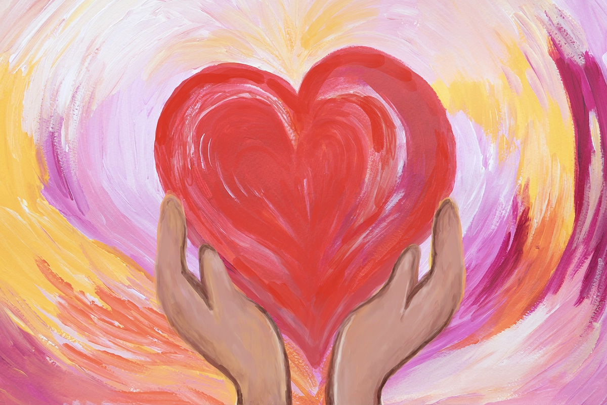 Image of brushstroke artwork of two hands holding a heart